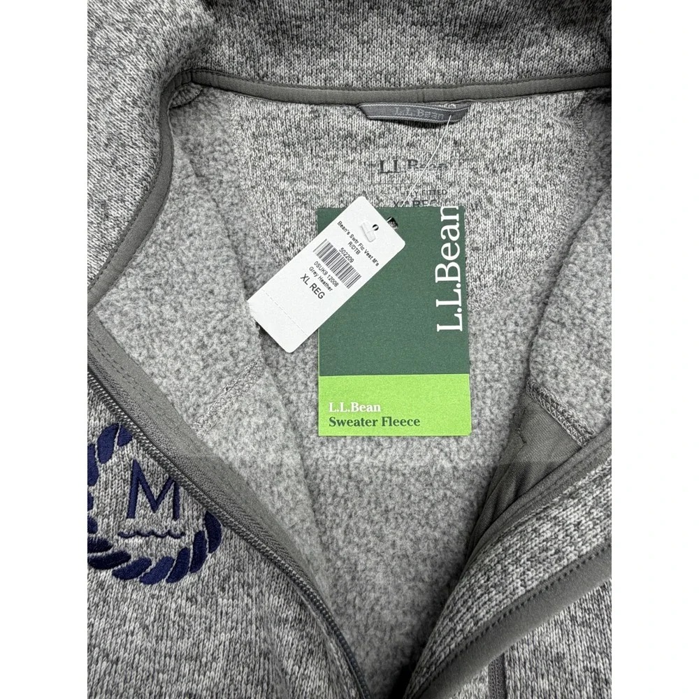 L.L. Bean Mens Sweater Fleece Vest XL Gray Heather Full Zip 502209 NWT!